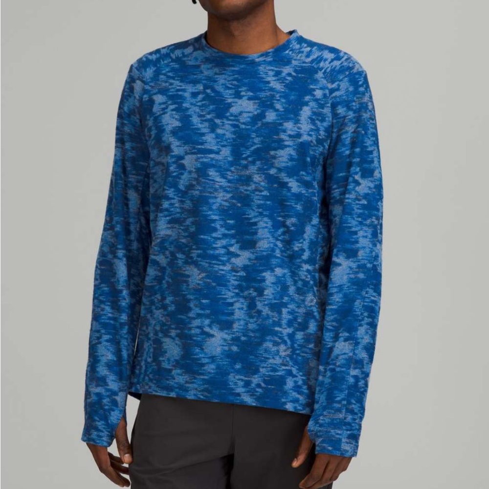 Lululemon Surge Warm Crew size M data rush mini jacquard chambray mineral blue